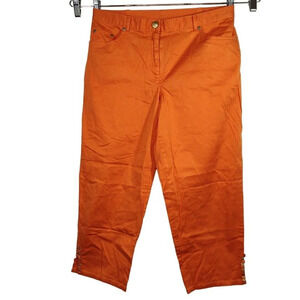 Ruby Rd Orange Cropped Pants Women Size 10 Straight Leg Zipper Fly